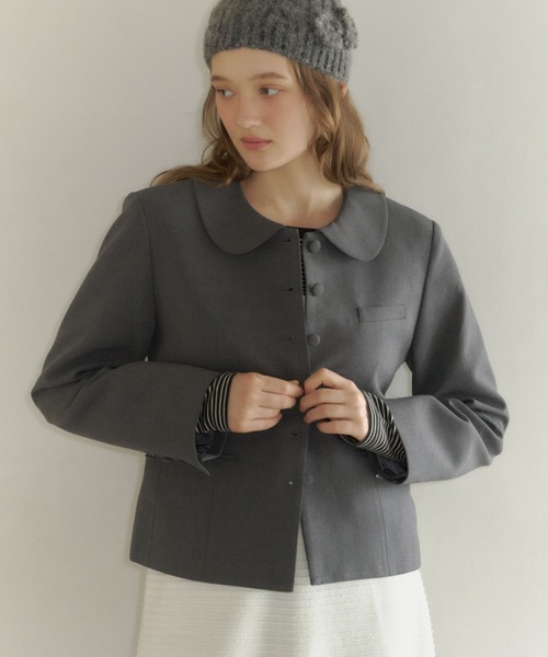 GIUNON(ジウノン)の「round collar short jacket / ラウンドカラーショートジャケット(テーラードジャケット・レディース・グレー/ブラック・FREE)」の18枚目の写真