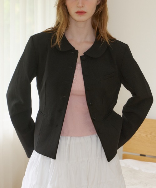 GIUNON(ジウノン)の「round collar short jacket / ラウンドカラーショートジャケット(テーラードジャケット・レディース・グレー/ブラック・FREE)」の22枚目の写真