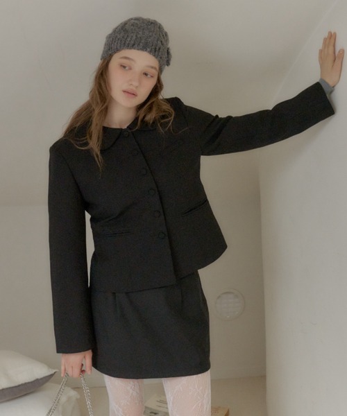 GIUNON(ジウノン)の「round collar short jacket / ラウンドカラーショートジャケット(テーラードジャケット・レディース・グレー/ブラック・FREE)」の8枚目の写真