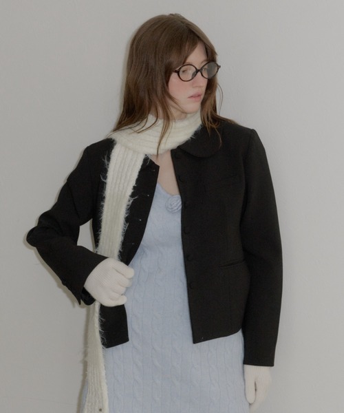 giunon ラウンドカラーショートジャケット ブラック セール】round collar short jacket / ラウンドカラーショート
