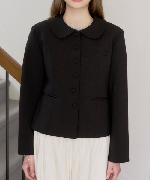 giunon ラウンドカラーショートジャケット ブラック セール】round collar short jacket / ラウンドカラーショート