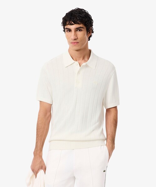 LACOSTE(ラコステ)の「ハイゲージリブニットポロシャツ(ニット/セーター・メンズ・ホワイト/オリーブ・2/4/3/5)」の1枚目の写真