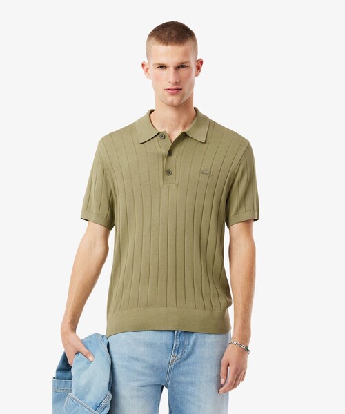 LACOSTE(ラコステ)の「ハイゲージリブニットポロシャツ(ニット/セーター・メンズ・ホワイト/オリーブ・2/4/3/5)」の2枚目の写真