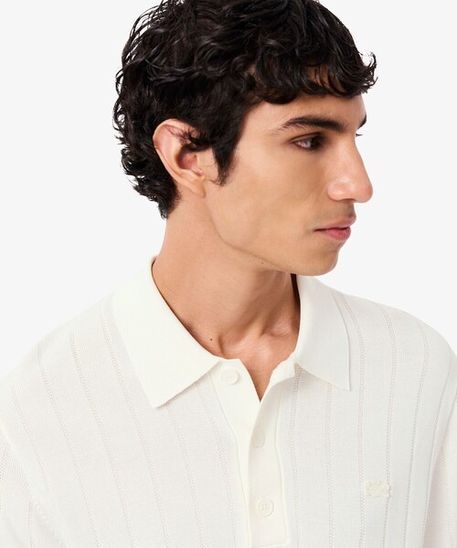 LACOSTE(ラコステ)の「ハイゲージリブニットポロシャツ(ニット/セーター・メンズ・ホワイト/オリーブ・2/4/3/5)」の3枚目の写真