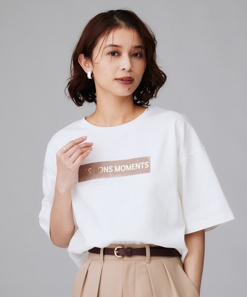 UNTITLED（アンタイトル）の「【コットン100/ゆったり/ショート丈/洗える】ベロアロゴTシャツ（Tシャツ/カットソー・レディース・ホワイト系8/ベージュ系/ホワイト系3・48/44/04/02/00）」の15枚目の写真