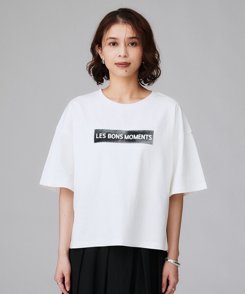 UNTITLED（アンタイトル）の「【コットン100/ゆったり/ショート丈/洗える】ベロアロゴTシャツ（Tシャツ/カットソー・レディース・ホワイト系8/ベージュ系/ホワイト系3・48/44/04/02/00）」の12枚目の写真