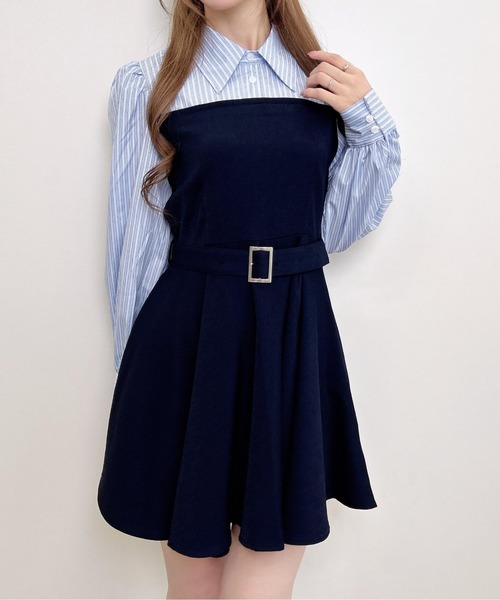 INGNI(イング)の「【WEB限定】シャツドッキングフレアミニワンピース(ワンピース・レディース・グレー/ネイビー/ネイビー系1/ブラック/グレー系その他2・M)」の5枚目の写真