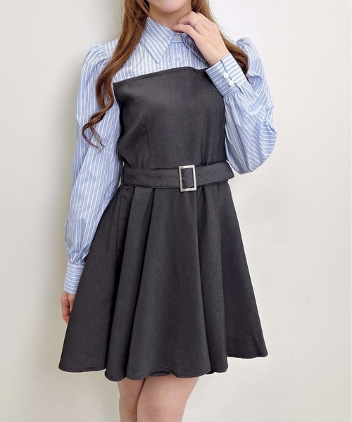 INGNI(イング)の「【WEB限定】シャツドッキングフレアミニワンピース(ワンピース・レディース・グレー/ネイビー/ネイビー系1/ブラック/グレー系その他2・M)」の3枚目の写真