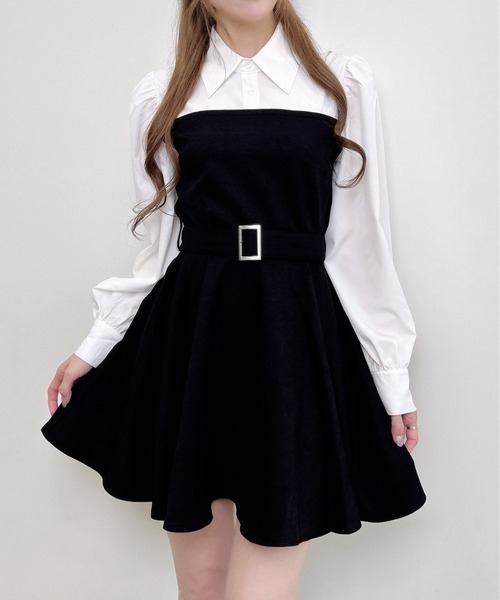 INGNI(イング)の「【WEB限定】シャツドッキングフレアミニワンピース(ワンピース・レディース・グレー/ネイビー/ネイビー系1/ブラック/グレー系その他2・M)」の1枚目の写真