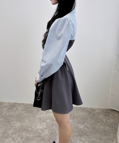 INGNI（イング）の「【WEB限定】シャツドッキングフレアミニワンピース（ワンピース・レディース・グレー/ネイビー・M）」の7枚目の写真