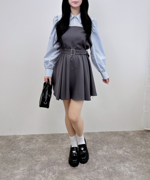 INGNI（イング）の「【WEB限定】シャツドッキングフレアミニワンピース（ワンピース・レディース・グレー/ネイビー・M）」の9枚目の写真