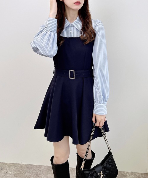 INGNI（イング）の「【WEB限定】シャツドッキングフレアミニワンピース（ワンピース・レディース・グレー/ネイビー・M）」の10枚目の写真