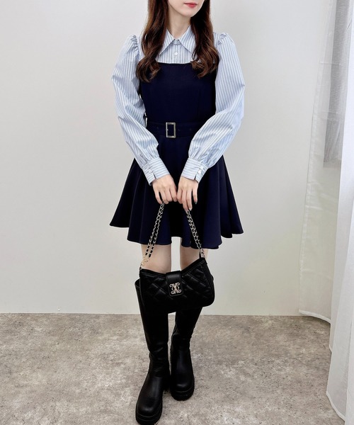 INGNI（イング）の「【WEB限定】シャツドッキングフレアミニワンピース（ワンピース・レディース・グレー/ネイビー・M）」の14枚目の写真