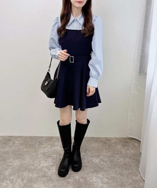 INGNI（イング）の「【WEB限定】シャツドッキングフレアミニワンピース（ワンピース・レディース・グレー/ネイビー・M）」の15枚目の写真