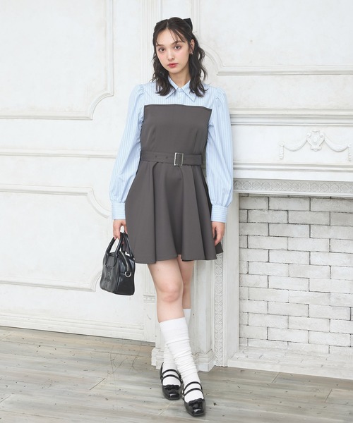 INGNI（イング）の「【WEB限定】シャツドッキングフレアミニワンピース（ワンピース・レディース・グレー/ネイビー・M）」の4枚目の写真