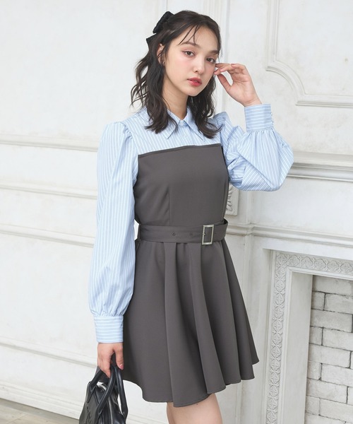 INGNI（イング）の「【WEB限定】シャツドッキングフレアミニワンピース（ワンピース・レディース・グレー/ネイビー・M）」の3枚目の写真