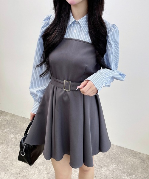 INGNI（イング）の「【WEB限定】シャツドッキングフレアミニワンピース（ワンピース・レディース・グレー/ネイビー・M）」の5枚目の写真