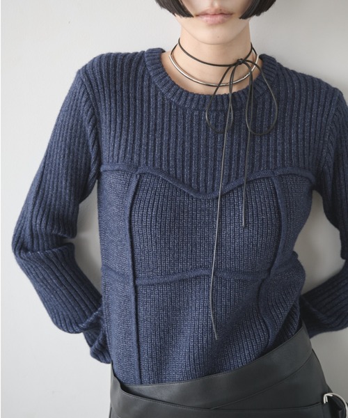 AIC.(エーアイシー)の「ビスチェコンビネーションリブニット(ニット/セーター・レディース・アイボリー/チャコールグレー/グレイッシュベージュ/ネイビー/ブラック/ブラウン・FREE)」の9枚目の写真