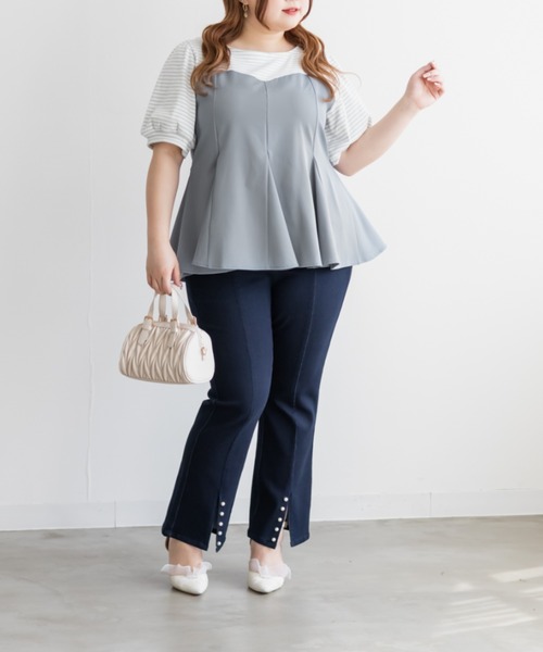 CLETTE(クレット)の「CLETTEオリジナルボーダードッキングペプラムトップス(Tシャツ/カットソー・レディース・ブルー/ブラック・LL/3L/4L)」の11枚目の写真