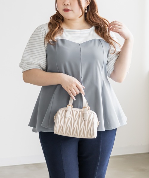 CLETTE(クレット)の「CLETTEオリジナルボーダードッキングペプラムトップス(Tシャツ/カットソー・レディース・ブルー/ブラック・LL/3L/4L)」の8枚目の写真
