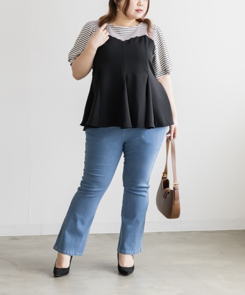 CLETTE(クレット)の「CLETTEオリジナルボーダードッキングペプラムトップス(Tシャツ/カットソー・レディース・ブルー/ブラック・LL/3L/4L)」の4枚目の写真