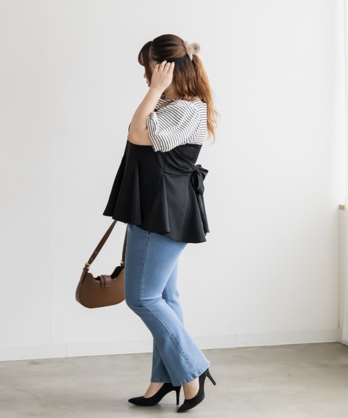 CLETTE(クレット)の「CLETTEオリジナルボーダードッキングペプラムトップス(Tシャツ/カットソー・レディース・ブルー/ブラック・LL/3L/4L)」の6枚目の写真
