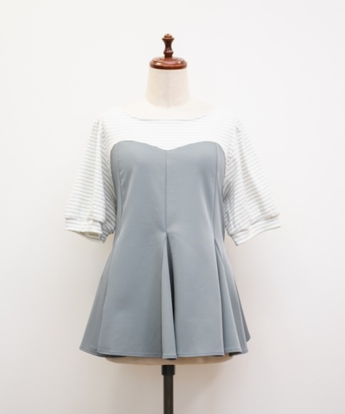 CLETTE(クレット)の「CLETTEオリジナルボーダードッキングペプラムトップス(Tシャツ/カットソー・レディース・ブルー/ブラック・LL/3L/4L)」の13枚目の写真