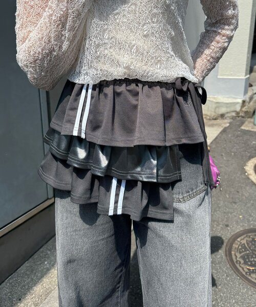CIAOPANIC（チャオパニック）の「異素材切替トラック巻きスカート（スカート・レディース・ネイビー/レッド/グレー・ONE SIZE）」の4枚目の写真