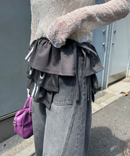 CIAOPANIC（チャオパニック）の「異素材切替トラック巻きスカート（スカート・レディース・ネイビー/レッド/グレー・ONE SIZE）」の5枚目の写真