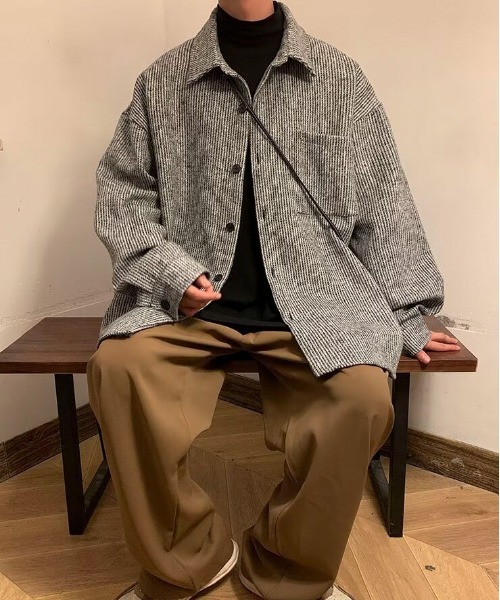 link lot(リンクロット)の「ヘリンボーンポケット付きルーズシルエットCPOジャケット(シャツ/ブラウス・メンズ・ブラック/ベージュ/グレー・M/L)」の3枚目の写真