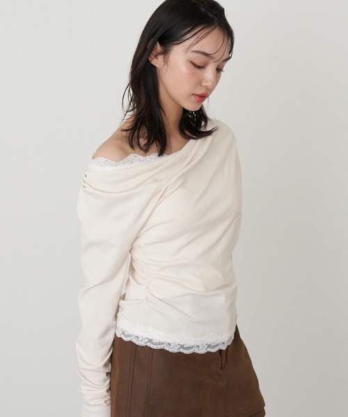 RAY CASSIN（レイカズン）の「ワンショルレースロンTシャツ（Tシャツ/カットソー・レディース・アイボリー/ブラック/グレー・FREE）」の11枚目の写真
