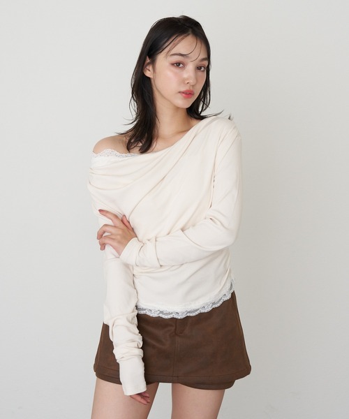 RAY CASSIN（レイカズン）の「ワンショルレースロンTシャツ（Tシャツ/カットソー・レディース・アイボリー/ブラック/グレー・FREE）」の14枚目の写真