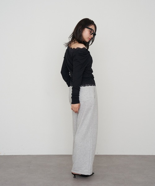 RAY CASSIN（レイカズン）の「ワンショルレースロンTシャツ（Tシャツ/カットソー・レディース・アイボリー/ブラック/グレー・FREE）」の7枚目の写真