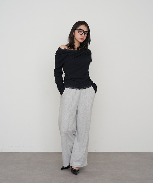 RAY CASSIN（レイカズン）の「ワンショルレースロンTシャツ（Tシャツ/カットソー・レディース・アイボリー/ブラック/グレー・FREE）」の9枚目の写真