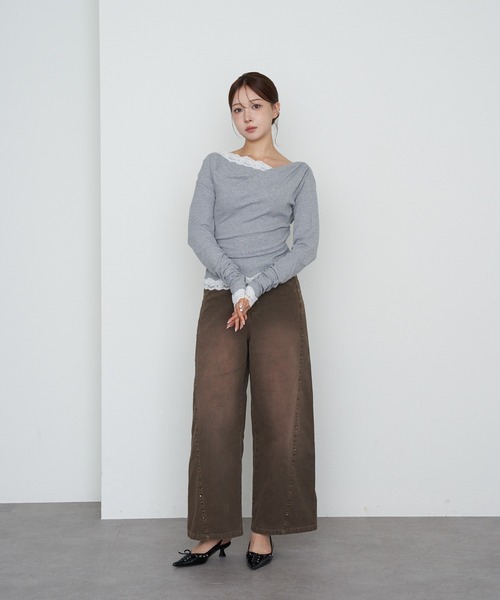 RAY CASSIN（レイカズン）の「ワンショルレースロンTシャツ（Tシャツ/カットソー・レディース・アイボリー/ブラック/グレー・FREE）」の19枚目の写真