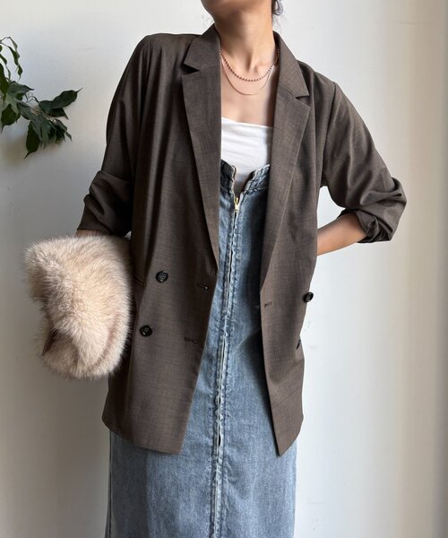 DouDou（ドゥドゥ）の「ダブルブレストジャケット（テーラードジャケット・レディース・グレイッシュベージュ/チャコールグレー/ブラウン・FREE）」の3枚目の写真