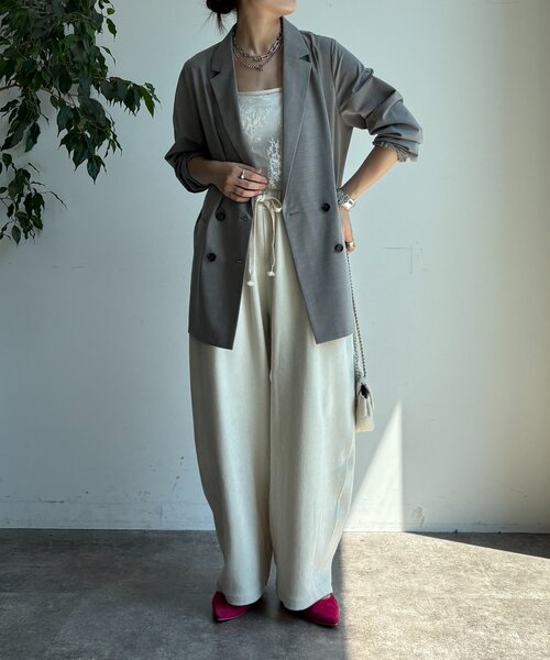 DouDou（ドゥドゥ）の「ダブルブレストジャケット（テーラードジャケット・レディース・グレイッシュベージュ/チャコールグレー/ブラウン・FREE）」の4枚目の写真