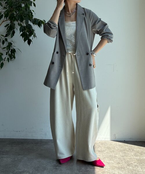 DouDou（ドゥドゥ）の「ダブルブレストジャケット（テーラードジャケット・レディース・グレイッシュベージュ/チャコールグレー/ブラウン・FREE）」の5枚目の写真