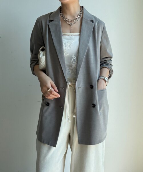 DouDou（ドゥドゥ）の「ダブルブレストジャケット（テーラードジャケット・レディース・グレイッシュベージュ/チャコールグレー/ブラウン・FREE）」の8枚目の写真