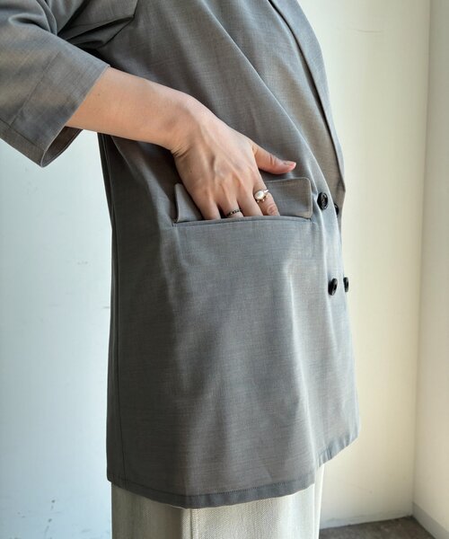 DouDou（ドゥドゥ）の「ダブルブレストジャケット（テーラードジャケット・レディース・グレイッシュベージュ/チャコールグレー/ブラウン・FREE）」の19枚目の写真