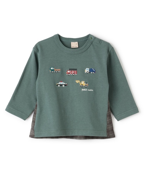 petit main（プティマイン）の「働く車刺しゅう長袖Tシャツ（Tシャツ/カットソー・キッズ・ネイビー/ブラウン/黄緑系・80ｃｍ/90cm/110cm/100cm/120cm/130cm）」の3枚目の写真