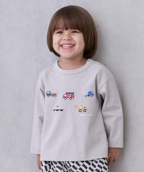 petit main（プティマイン）の「働く車刺しゅう長袖Tシャツ（Tシャツ/カットソー・キッズ・ネイビー/ブラウン/黄緑系・80ｃｍ/90cm/110cm/100cm/120cm/130cm）」の2枚目の写真