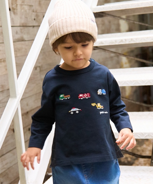 petit main（プティマイン）の「働く車刺しゅう長袖Tシャツ（Tシャツ/カットソー・キッズ・ネイビー/ブラウン/黄緑系・80ｃｍ/90cm/110cm/100cm/120cm/130cm）」の6枚目の写真