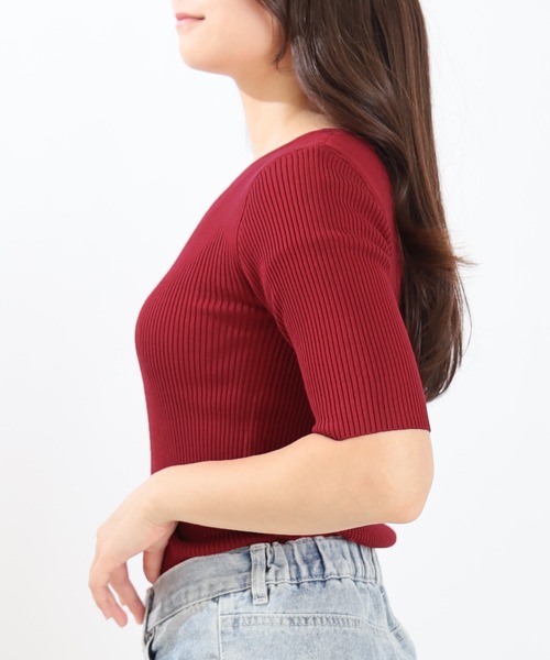 TRUDEA(トルディア)の「ヘンリーネックリブ半袖ニット(ニット/セーター・レディース・ネイビー/ホワイト/チャコールグレー/レッド・MEDIUM/LARGE)」の7枚目の写真