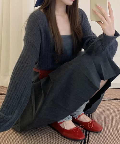 Lace Ladies(レースレディース)の「【2点セット】カシュクール レイヤード リブ ニット プルオーバー(ニット/セーター・レディース・アイボリー/ダークグレー/ライトグレー・FREE)」の8枚目の写真
