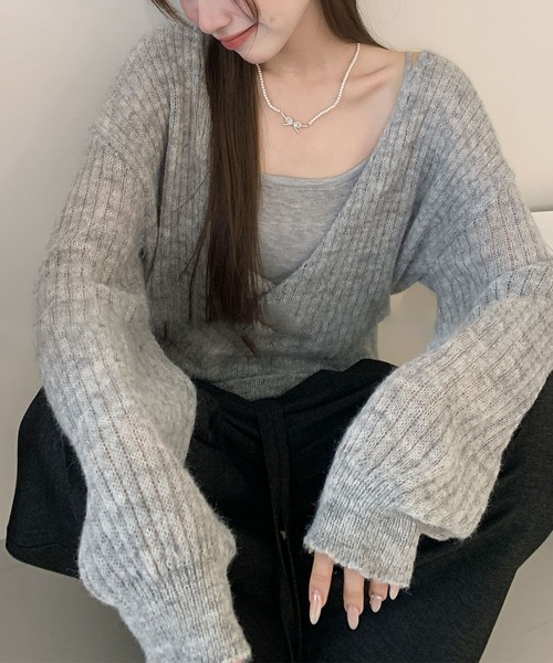 Lace Ladies(レースレディース)の「【2点セット】カシュクール レイヤード リブ ニット プルオーバー(ニット/セーター・レディース・アイボリー/ダークグレー/ライトグレー・FREE)」の15枚目の写真