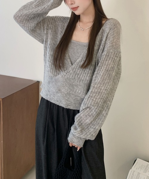 Lace Ladies(レースレディース)の「【2点セット】カシュクール レイヤード リブ ニット プルオーバー(ニット/セーター・レディース・アイボリー/ダークグレー/ライトグレー・FREE)」の17枚目の写真