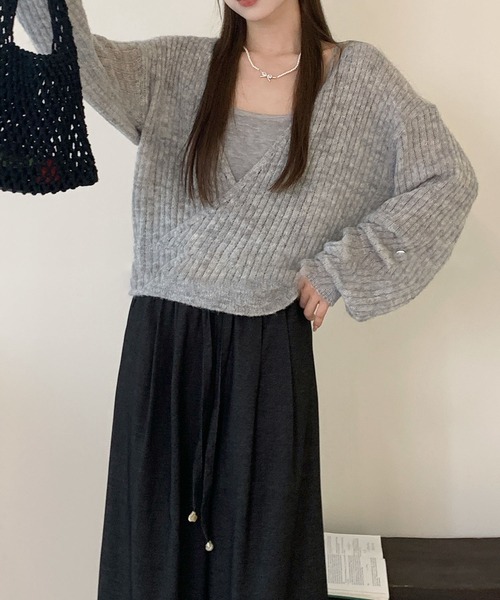 Lace Ladies(レースレディース)の「【2点セット】カシュクール レイヤード リブ ニット プルオーバー(ニット/セーター・レディース・アイボリー/ダークグレー/ライトグレー・FREE)」の18枚目の写真