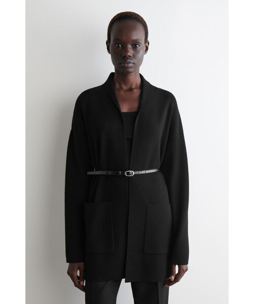 cos コス　ブークレ　ニット　カーディガン　ニットポロ　黒 BOUCLE-KNIT V-NECK ZIP-UP CARDIGAN ブークレニットVネックジップ