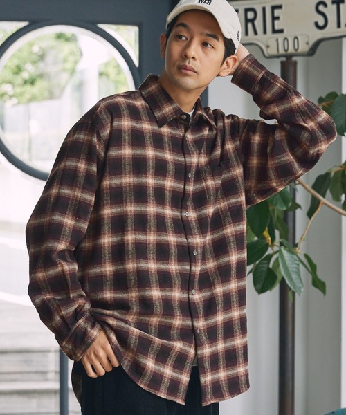 セール】ウォームネル レギュラーカラー長袖チェックシャツ＜保温加工